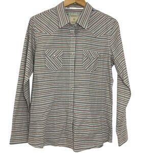 Panhandle Rough Stock Womens L Western‎ Pearl Snap Shirt Striped Cotton Rodeo
